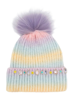 Bari Lynn ombre jewel cuff beanie with fur pom