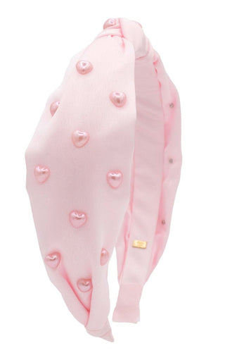 Bari Lynn Satin Pearl Heart Knot Headband - Pink
Pink headband with heart-shaped pearls on a white background