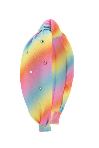 Bari Lynn Shimmer Knot Headband with Crystals - Rainbow
Colorful headband with rhinestones on a white background