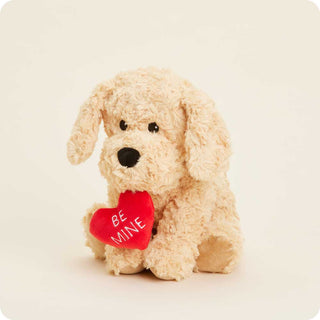 Be Mine Golden Dog Warmies
Plush dog toy with a 'Be Mine' heart on a beige background