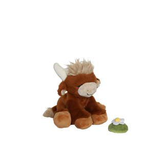 Olli Ella Binky Cow doll named Gus with soft fabric body, black and white cow pattern, and friendly facial features.