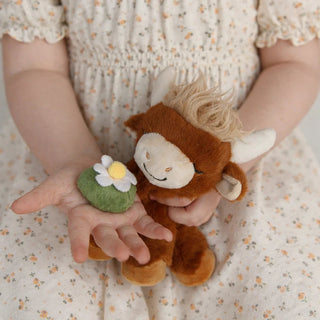 Olli Ella Binky Cow Gus doll with soft fabric body and detailed cow features, perfect for cuddling and imaginative play.