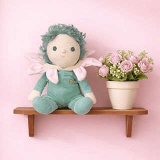 Olli Ella Dinky Dinkums Lily doll with floral dress and soft features, perfect for imaginative play and cuddling.