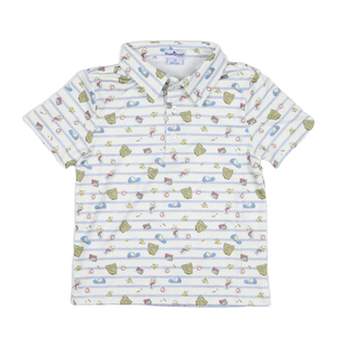 BlueQuail Clothing Co Polo Short Sleeve Shirt - 7th Inning Stretch
Children's polo shirt with cartoon print on a white background
