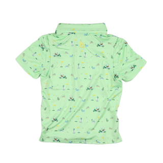 BlueQuail Clothing Co Polo Short Sleeve Shirt - Dogwood
Light green children's shirt with small patterns on a white background