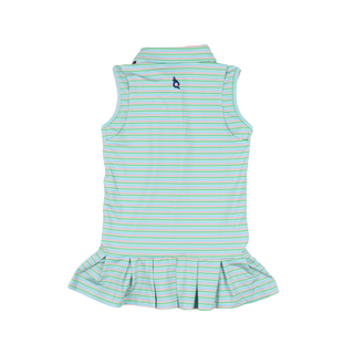 BlueQuail Clothing Co Polo Sleeveless Dress - Sherbet Stripe
Striped dress with a small logo on a white background
