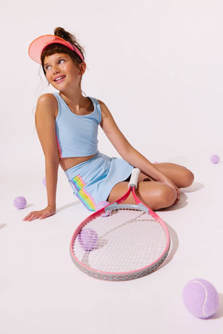 Blue Lola & The Boys Rainbow Sherbet Sequin Tennis Set for activewear, featuring vibrant rainbow sequins and athletic fit.