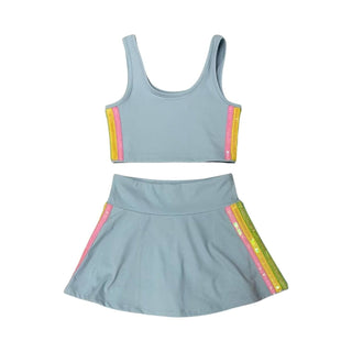 Blue Lola & The Boys Rainbow Sherbet Sequin Tennis Set, activewear with colorful sequin details, designed for sporty style.