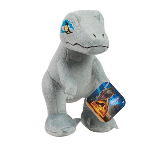 Blue Jurassic World Dominion 7" Plush
Gray dinosaur plush toy with a colorful label on a white background
