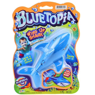 Blue Master Toys Bluetopia Wind Up Shark Toy
Blue shark toy in packaging with 'Bluetopia' branding on a white background