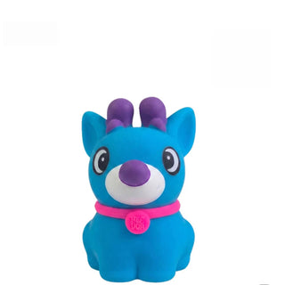 Blue NeeDoh Squishmas Squisher the Reindeer
A blue cartoon dog-shaped toy with purple ears, nose, and antlers, a white muzzle, and a pink collar with a pink tag. The NEE DOH logo appears above the toy on a plain white background.