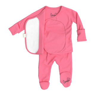 Pink Bonsie Footie by Bonsie Skin to Skin Babywear, featuring a cute Pinky Promise design, soft fabric, and comfortable fit for babies.