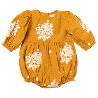 Pink Chicken Baby Girls Brooke Bubble - Inca Gold W/ Embroidery, Pink Chicken, Baby Brooke Dress, Brooke Bubble, cf-size-0-3-months, cf-size-18-24-months, cf-type-dress, cf-vendor-pink-chicke