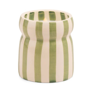 Paddywax Cabana 6.5 oz Candle - Bora Bora
Cylindrical candle holder with green and white stripes on a white background