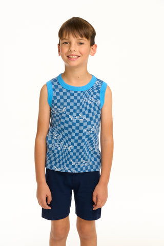 Chaser Boy's Checkered Shark Recycled Vintage Jersey Tank, Chaser, cf-size-10, cf-size-5, cf-size-6, cf-size-7, cf-size-8, cf-type-tank-top, cf-vendor-chaser, Chaser, Chaser Boys Tank Top, Ch