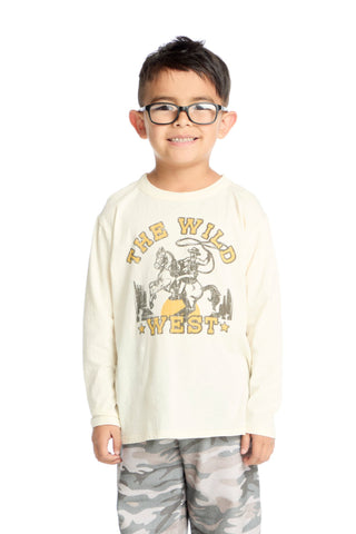 Chaser The Wild West Long Sleeve Tee
Child wearing a long-sleeve shirt with 'The Wild West' graphic design on a white background