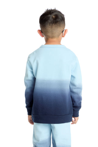 Chaser Malibu Blue Ombre Pullover
Child wearing a blue and gray gradient sweatshirt on a white background