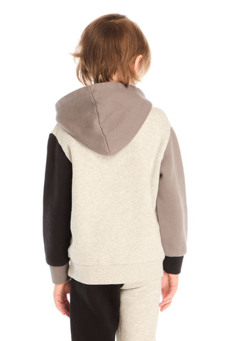 Chaser Colorblocked Long Sleeve Hoodie
Child wearing a color-blocked hoodie with gray, beige, and black sleeves on a white background