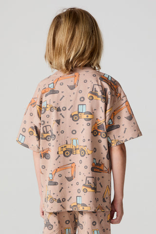 Chaser Construction Days T-shirt in checkered pattern, casual shirt with construction-themed graphic, front view.