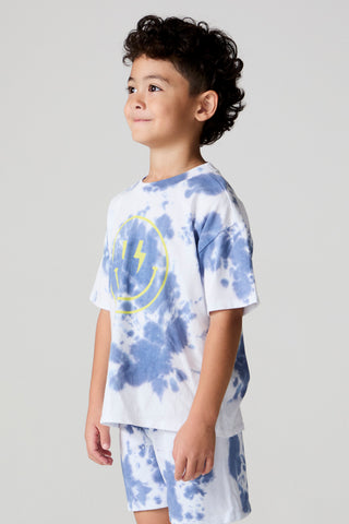 Chaser boys' tie-dye smiley face T-shirt with colorful design and short sleeves, casual and fun kids' clothing.