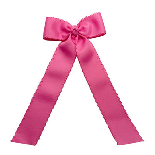 Hot Pink Wee Ones Medium Moonstitch Grosgrain Streamer Hair Bow on Clippie
Pink bow on a white background