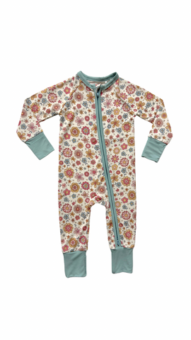 In My Jammers Zoey Floral Zipper Romper, In My Jammers, Bamboo, Bamboo Pajamas, cf-size-2t, cf-size-9-12-months, cf-type-pajamas, cf-vendor-in-my-jammers, Convertible, Convertible Romper, Flo