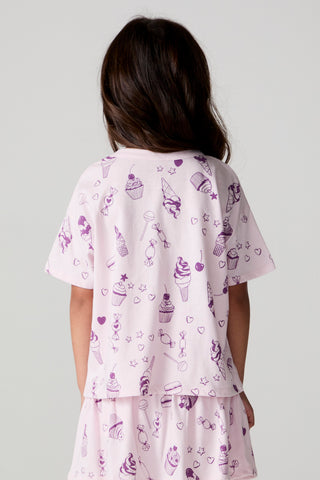 Chaser Allover Sweets Tee shirt with colorful candy print on soft fabric, casual fit, and short sleeves.