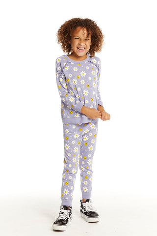 Chaser Smiley Daisies Long Sleeve Ruffle Top, Chaser, cf-size-5, cf-size-6, cf-size-8, cf-type-shirts-&-tops, cf-vendor-chaser, Chaser, Chaser Kids, Chaser Sweatshirt, Daisies, Daisy, Smiley 