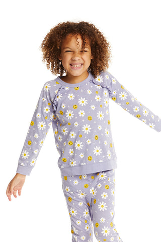 Chaser Smiley Daisies Long Sleeve Ruffle Top, Chaser, cf-size-5, cf-size-6, cf-size-8, cf-type-shirts-&-tops, cf-vendor-chaser, Chaser, Chaser Kids, Chaser Sweatshirt, Daisies, Daisy, Smiley 