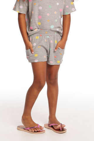 Chaser Jade Embroidered Flowers Waffle Knit Girls Short