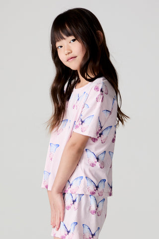 Chaser Flutter Butterfly Tee shirt in black with colorful butterfly print, casual short-sleeve top for women.