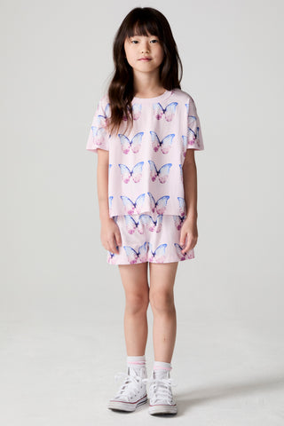 Chaser Flutter Butterfly Tee shirt with colorful butterfly and floral design on soft fabric, casual style, bright background.