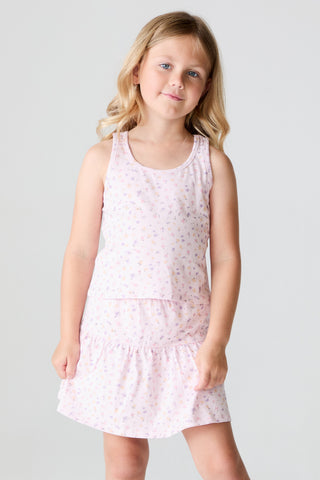 Chaser Rosebud Ditsy Tank shirt featuring a floral print in soft pink and black on lightweight fabric.