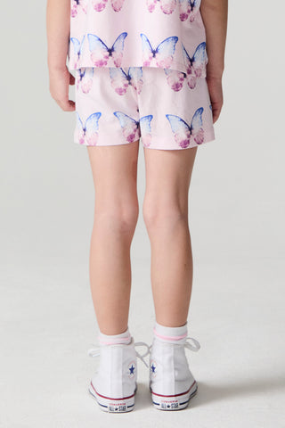 Chaser Flutter Butterfly Shorts in checkered pattern, lightweight casual shorts with butterfly print, front and back view.