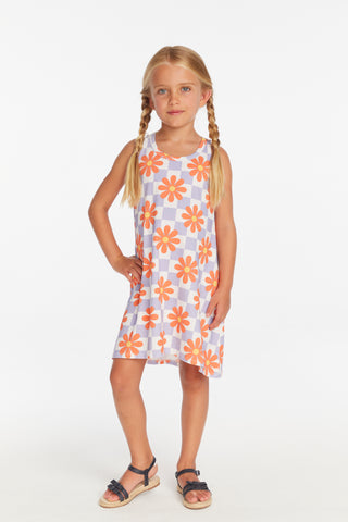 Chaser Checkered Floral Girls Tank Dress