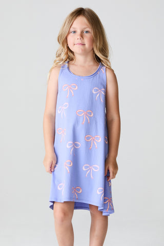Chaser allover dainty bows tank dress with adjustable straps and floral print, sleeveless and casual for warm weather.