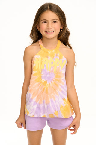 Chaser Happy Flouncy High Neck Tank, Chaser, cf-size-4, cf-size-5, cf-type-shirts-&-tops, cf-vendor-chaser, Chaser, Chaser Kids, Chaser Tank Top, Chaser Tee, Chaser Tie Dye, Girls Tank Top, H