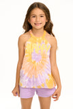 Chaser Happy Flouncy High Neck Tank, Chaser, cf-size-4, cf-size-5, cf-type-shirts-&-tops, cf-vendor-chaser, Chaser, Chaser Kids, Chaser Tank Top, Chaser Tee, Chaser Tie Dye, Girls Tank Top, H