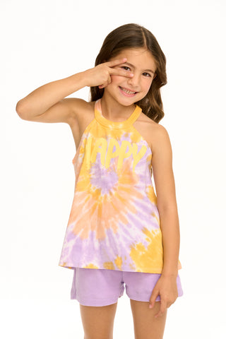 Chaser Happy Flouncy High Neck Tank, Chaser, cf-size-4, cf-size-5, cf-type-shirts-&-tops, cf-vendor-chaser, Chaser, Chaser Kids, Chaser Tank Top, Chaser Tee, Chaser Tie Dye, Girls Tank Top, H