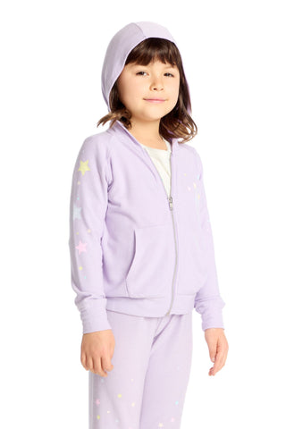 Chaser Candy Stars Zip Up Hoodie
Child wearing a light purple hoodie and pants on a white background