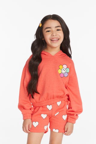 Chaser Smiley Flower & Hearts Girls Pullover Hoodie