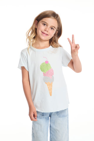 Chaser Glitter Ice Cream Cone Girls Shirttail Tee