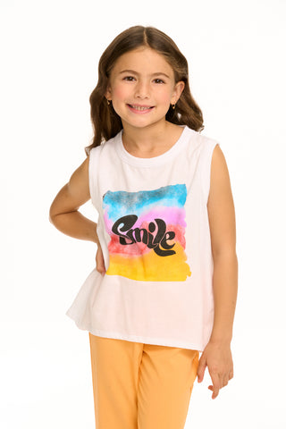 Chaser Rainbow Smile Flouncy Tank, Chaser, cf-size-4, cf-size-6, cf-type-shirts-&-tops, cf-vendor-chaser, Chaser, Chaser Kids, Chaser Tank Top, Chaser Tee, Girls Tank Top, Rainbow Smile, Smil