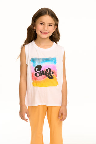Chaser Rainbow Smile Flouncy Tank, Chaser, cf-size-4, cf-size-6, cf-type-shirts-&-tops, cf-vendor-chaser, Chaser, Chaser Kids, Chaser Tank Top, Chaser Tee, Girls Tank Top, Rainbow Smile, Smil
