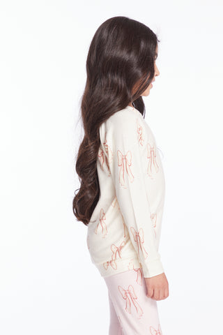 Chaser Allover Bows Girls Raglan Pullover