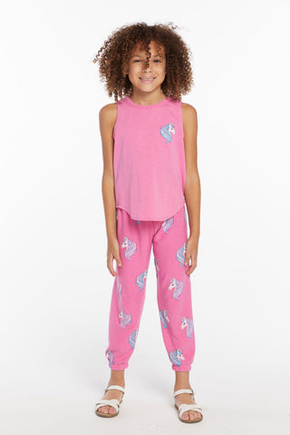 Chaser Pretty Unicorn Girls Vintage Jersey Shirttail Muscle