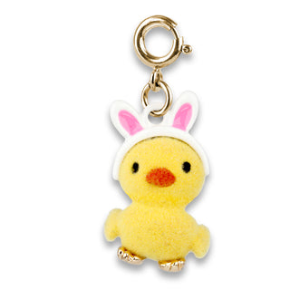 Charm It! Gold Fuzzy Bunny Ears Chick Charm
Yellow duck charm with pink bunny ears on a white background