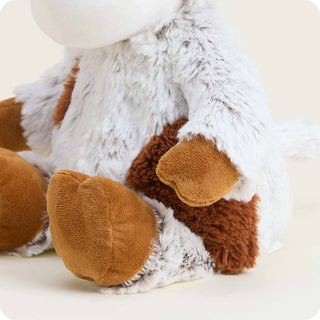 Cinnamon Latte Cow Warmies
Close-up of a plush cow toy with brown feet and white body on a light background
