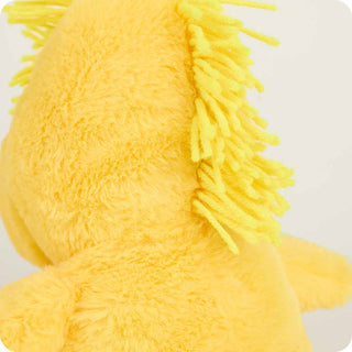 Woodstock Warmies
Close-up of a yellow plush toy with frayed edges on a white background
