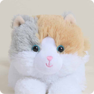 Calico Cat Warmies Junior
Plush toy resembling a cat with a white face, gray ears, and beige body on a light background